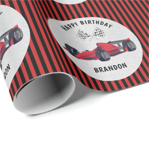 Papier Cadeau Voiture Red Race rayé Anniversaire Emballage perso