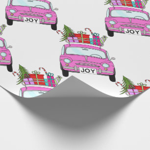 Papier Cadeau Voiture rose avec cadeaux de Noël