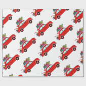 Papier Cadeau Voiture rouge avec cadeaux de Noël (Plat)