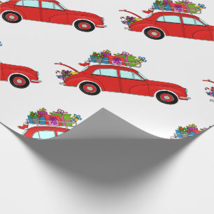 Papier Cadeau Voiture rouge avec cadeaux de Noël