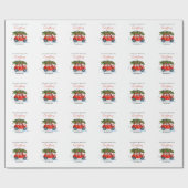 Papier Cadeau Voiture rouge de Noël et arbre (Plat)