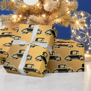 Papier Cadeau Voiture Vintage Noir Or Luxe