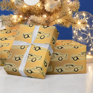 Papier Cadeau Voiture Vintage Noir Or Luxe
