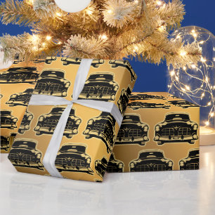 Papier Cadeau Voiture Vintage Noir Or Luxe
