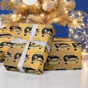 Papier Cadeau Voiture Vintage Noir Or Luxe