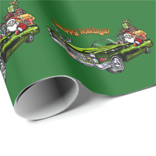 Papier Cadeau Voiture vintage Père Noël