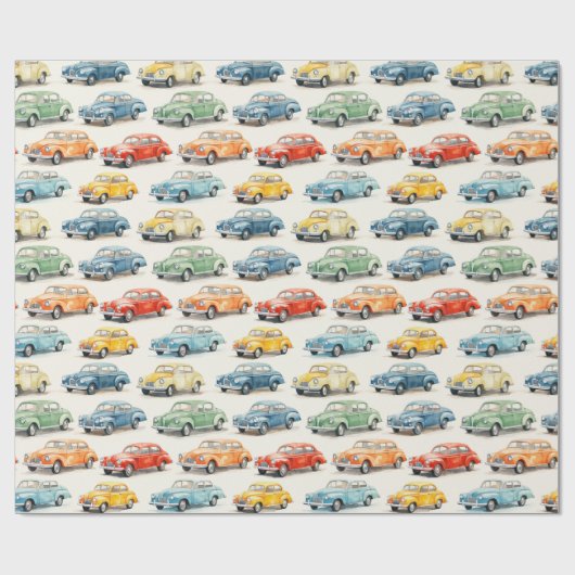 Papier Cadeau Voitures anciennes colorées - (Plat)