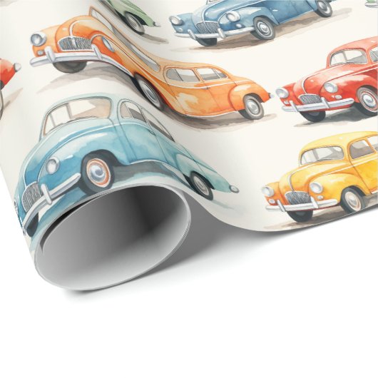 Papier Cadeau Voitures anciennes colorées - (Coin rond)