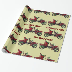 Papier Cadeau VOITURES ANCIENNES rouge jaune noir