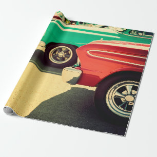 Papier Cadeau Voitures classiques garées dans une voiture à rame