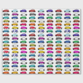 Papier Cadeau Voitures compactes amusantes de style rétro (Plat)