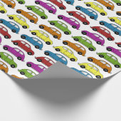 Papier Cadeau Voitures compactes amusantes de style rétro rangée (Coin)