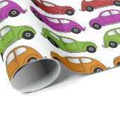 Papier Cadeau Voitures compactes amusantes de style rétro rangée (Coin rond)