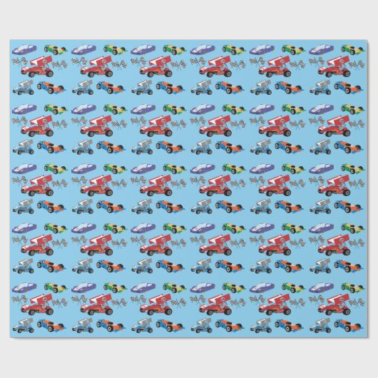 Papier Cadeau Voitures de course (Plat)