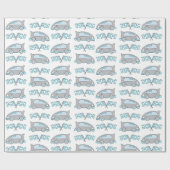 Papier Cadeau Voitures de course et drapeaux sur fond blanc (Plat)