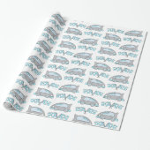 Papier Cadeau Voitures de course et drapeaux sur fond blanc (Déroulé)