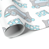 Papier Cadeau Voitures de course et drapeaux sur Motif blanc (Coin rond)