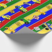 Papier Cadeau Voitures et camions Bleu, vert et jaune Garçon (Coin)