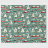 Papier Cadeau Voitures vintage des sapins de Noël (Plat)