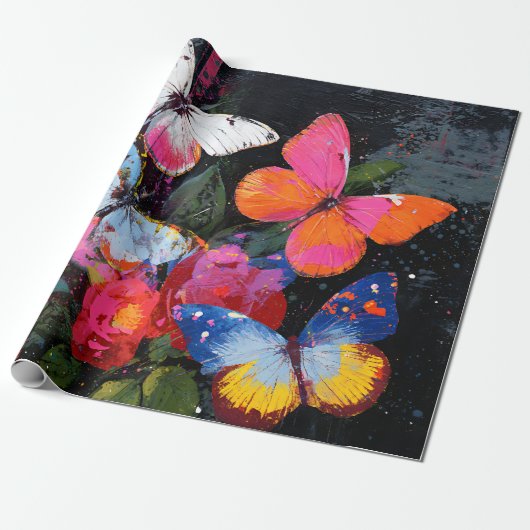 Papier Cadeau Vol de Papillon Abstrait Vibrant (10) (Déroulé)