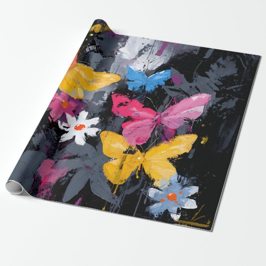 Papier Cadeau Vol de Papillon Abstrait Vibrant (5) (Déroulé)