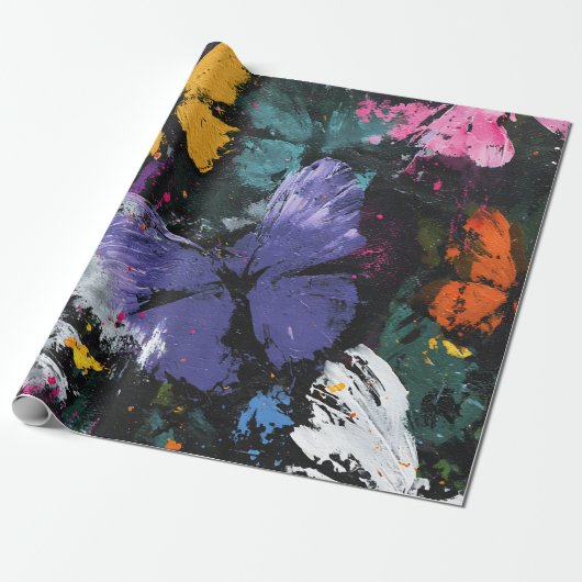Papier Cadeau Vol de Papillon Abstrait Vibrant (7) (Déroulé)