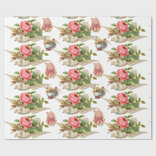 PAPIER CADEAU VOL DE POIGNÉE AVEC ROSES ROSES ROSES ET OEUFS FLO (Plat)