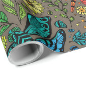 Papier Cadeau Voler, libellule de mouche sur brun (Coin rond)