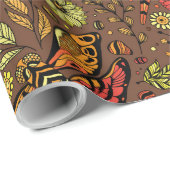 Papier Cadeau Voler, voler libellule sur la cannelle brun (Coin rond)