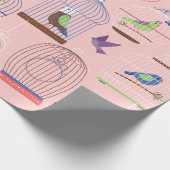 Papier Cadeau volière rose pastel (Coin)