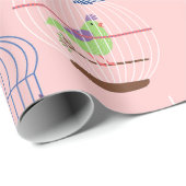 Papier Cadeau volière rose pastel (Coin rond)