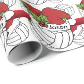 Papier Cadeau Volley-ball de Noël Casquette père Noël | Nom do-i (Coin rond)