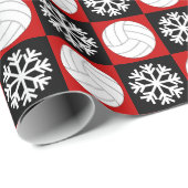 Papier Cadeau Volley-ball de Noël et flocon de neige rouge et no (Coin rond)