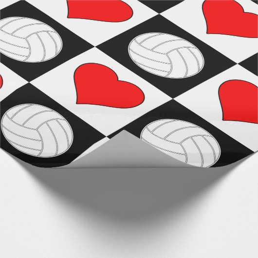 Papier Cadeau Volley-ball et coeurs À damiers noir et blanc (Coin)