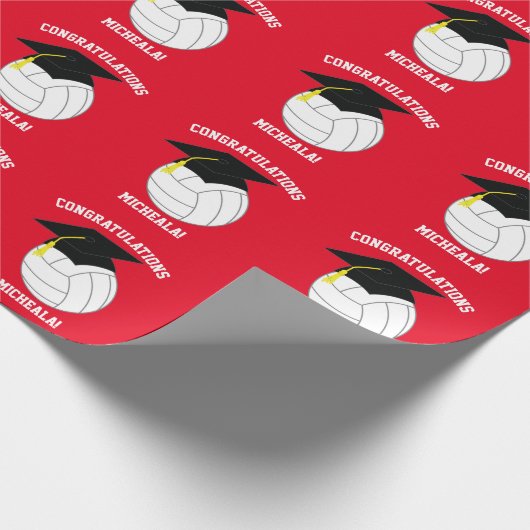 Papier Cadeau Volleyball Graduation Sports Rouge (Coin)