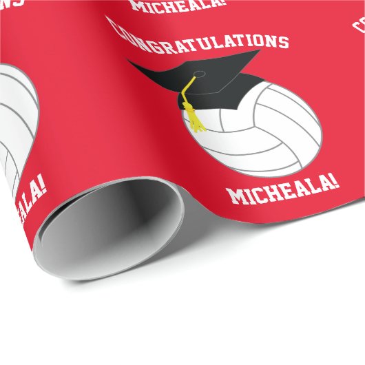 Papier Cadeau Volleyball Graduation Sports Rouge (Coin rond)