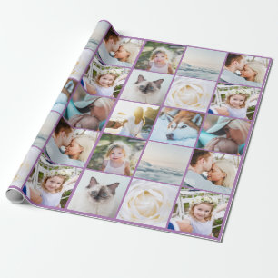 Papier Cadeau Vos Photos Collage personnalisé Lavande moderne