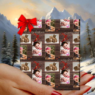 Papier Cadeau Vos photos Festive en bois foncé Noël