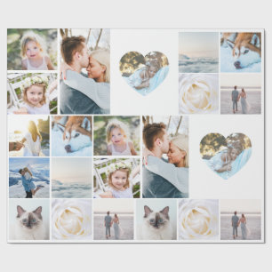Papier Cadeau Vos Photos Grille de Collage Personnalisée Cœur Mo