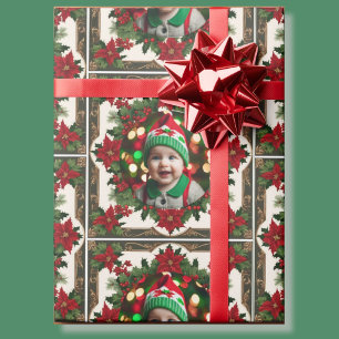 Papier Cadeau Votre bébé de Noël Photo Rouge Vert Rouleau de