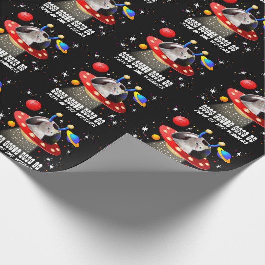 Papier Cadeau Votre chat dans un vaisseau spatial Alien UFO Sci  (Coin)