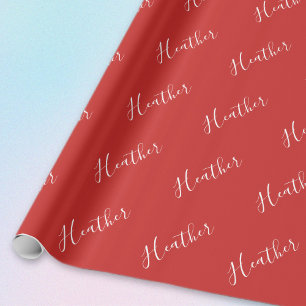 Papier Cadeau Votre écriture blanche personnalisée sur fond roug