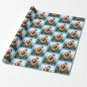 Papier Cadeau Votre motif de photo unique sur personnalisé bleu