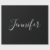 Papier Cadeau Votre nom | Écriture blanche élégante sur fond noi (Plat)
