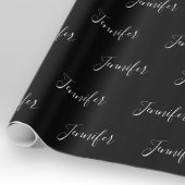 Papier Cadeau Votre nom | Élégant script blanc sur noir