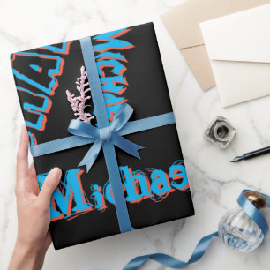 Papier Cadeau Votre nom motif monogramme bleu rouge noir couleur