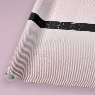 Papier Cadeau Votre nom Ombre de rose fine et rayures blanches