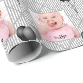Papier Cadeau Votre photo Gris/Blanc Simple Stripes Motif (Coin rond)