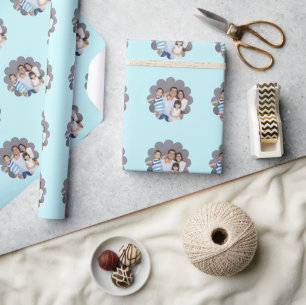 Papier Cadeau Votre photo personnalisée en Flower Light Blue