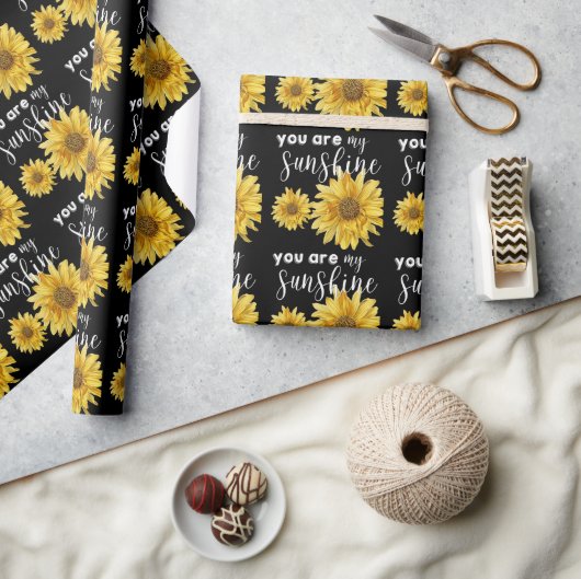 Papier Cadeau Vous êtes mon soleil Tournesol noir jaune brillant (Artisanat)